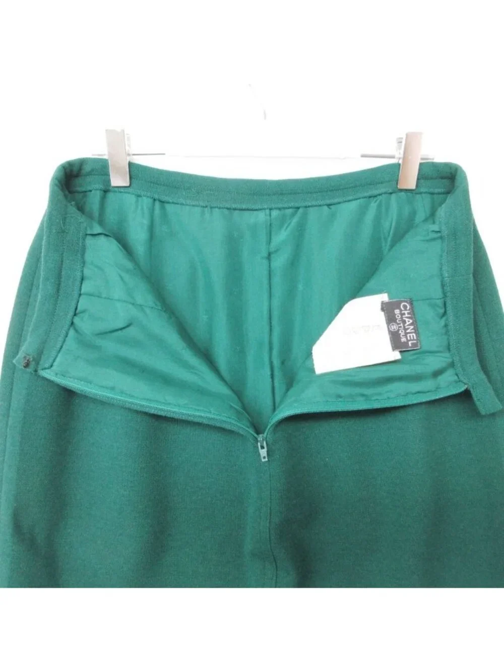 Chanel Skirt Vintage Wool Knit Tight Knee Length Green